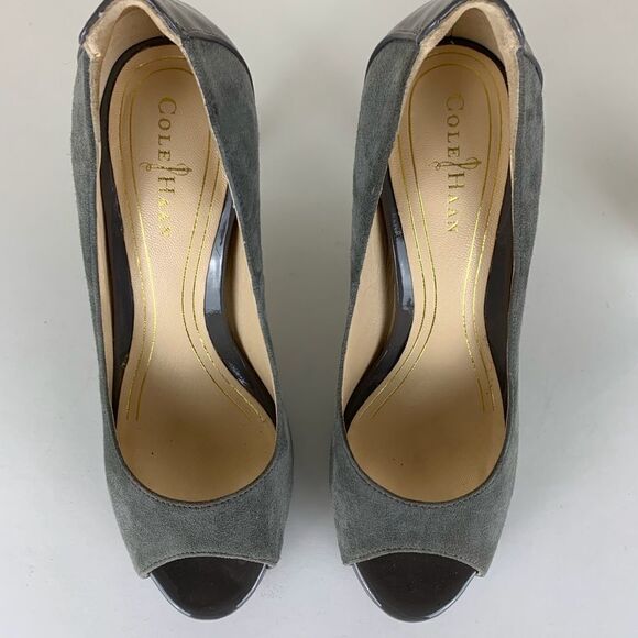 Cole Haan Nike Air Grey Suede/Patent Leather Peep-Toe Platform Heels Sz 4.5 - Picture 4 of 6